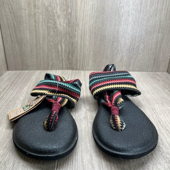 Sanuk Yoga Sling Thong Sandals Women 6 Stretch Slingback Tribal Print Multicolor - Picture 4 of 10